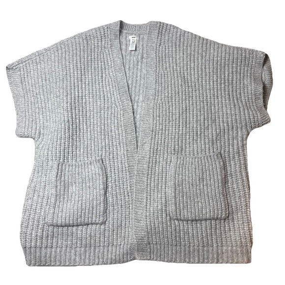 Aerie Womens Gray Double Pocket Open Front Marled Rib‎ Sweater Cape Size Medium - Picture 1 of 6